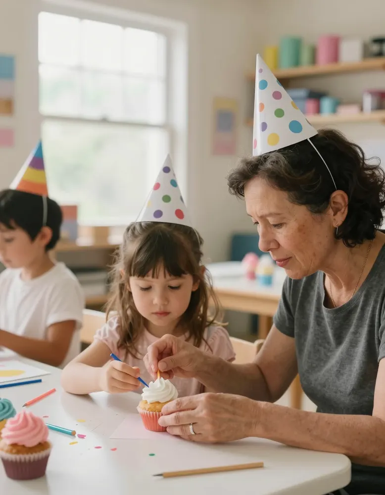 A grandmother and granddaughter decorating a cupcake